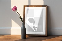 Photo frame png mockup, flower vase decor, transparent design