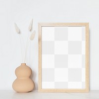Photo frame png mockup, flower vase decor, transparent design