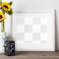 Photo frame png mockup, flower vase decor, transparent design