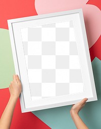 Picture frame png mockup, woman decorating wall, transparent design