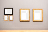 Vintage gold png frames mockup, art gallery, transparent design