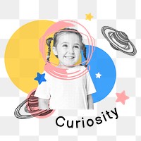 Curiosity png word sticker, mixed media design, transparent background