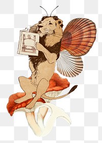 Lion png collage sticker, vintage animal illustration transparent background