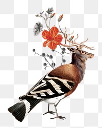 Hybrid deer png collage sticker, vintage illustration mixed media transparent background