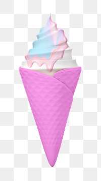 Pink ice-cream cone png 3D sticker, transparent background