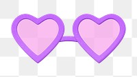 Purple heart sunglasses png 3D sticker, transparent background
