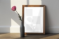 Photo frame png mockup, flower vase decor, transparent design