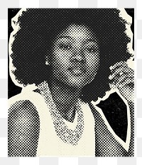 Black woman png poster sticker, retro halftone design, transparent background