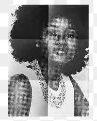 Black woman png poster sticker, retro halftone design, transparent background