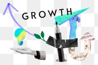 Growth png word sticker, mixed media design, transparent background