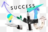 Success png word sticker, mixed media design, transparent background