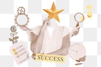 Success png word sticker, mixed media design, transparent background