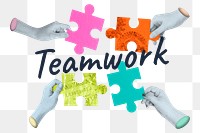 Teamwork png word sticker, mixed media design, transparent background