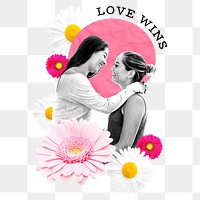 Love wins png word sticker, mixed media design, transparent background