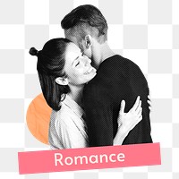 Romance png word sticker, mixed media design, transparent background