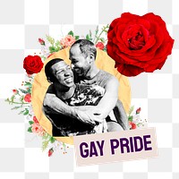 Gay pride png word sticker, mixed media design, transparent background