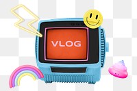 Vlog png word sticker, mixed media design, transparent background