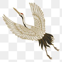 Watanabe's crane bird png, oriental animal illustration, transparent background