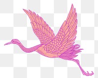 Pink flying crane png, Japanese animal illustration by Watanabe Shoka, transparent background