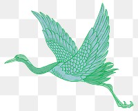 Green flying crane png, Japanese animal illustration by Watanabe Shoka, transparent background