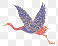 Flying crane png, Japanese animal illustration by Watanabe Shoka, transparent background
