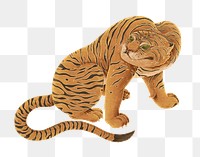 Yuuhi's tiger png sticker, vintage animal illustration, transparent background
