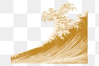 Gold ocean wave  png splash, vintage Japanese oriental art, transparent background