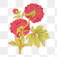 Aesthetic peony png vintage Japanese ukiyo-e remixed sticker, transparent background