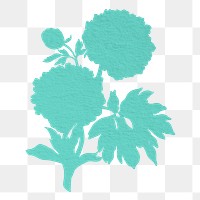 Silhouette flower png aesthetic green peony ukiyo-e sticker, transparent background