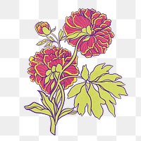 Vintage peony png aesthetic Japanese ukiyo-e remixed sticker, transparent background