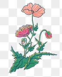 Pink poppy png vintage Japanese ukiyo-e remixed sticker, transparent background