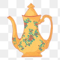 Floral teapot png sticker, vintage object illustration, transparent background