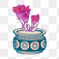 Flower arrangement png vintage ukiyo-e Japanese ikebana remixed sticker, transparent background