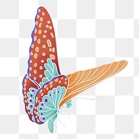 Orange vintage butterfly png sticker, insect illustration, transparent background