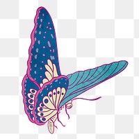 Blue vintage butterfly png sticker, insect illustration, transparent background