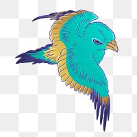 Blue angry bird png, vintage animal illustration, transparent background