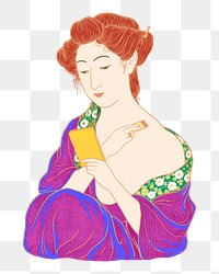 Vintage Japanese woman png aesthetic ukiyo-e remixed sticker, transparent background