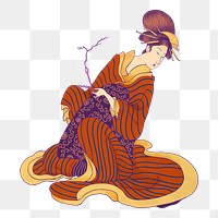 Vintage Japanese woman png, lifestyle sticker, transparent background