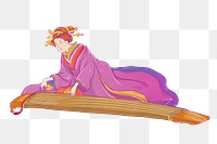 Vintage Japanese woman png, playing koto sticker, transparent background