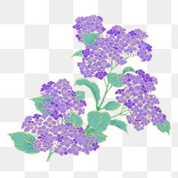 Purple cherry blossom png ukiyo-e Japanese flower sticker, transparent background