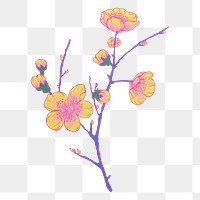 Aesthetic cherry blossom png Japanese ukiyo-e remixed sticker, transparent background