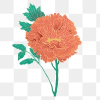 Vintage peony png aesthetic Japanese ukiyo-e remixed sticker, transparent background