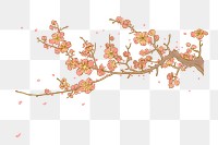 Aesthetic cherry blossom png Japanese ukiyo-e remixed sticker, transparent background