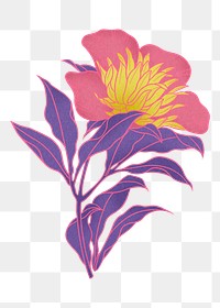 Vintage flower png Japanese ukiyo-e remixed sticker, transparent background