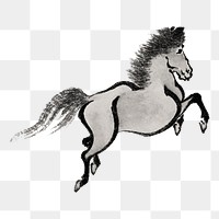 Hokusai's running horse png sticker, Japanese ink animal illustration, transparent background