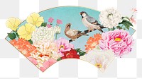 Japanese bird fan png, oriental illustration, transparent background