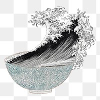 Noodle bowl splash png sticker, Japanese wave illustration, transparent background