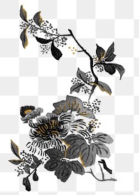 Aesthetic flower png Japanese ukiyo-e remixed sticker, transparent background