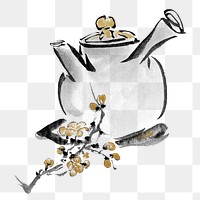 Cherry blossom teapot png sticker, vintage object illustration, transparent background