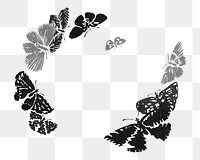 Black butterflies png silhouette sticker, insect frame, transparent background